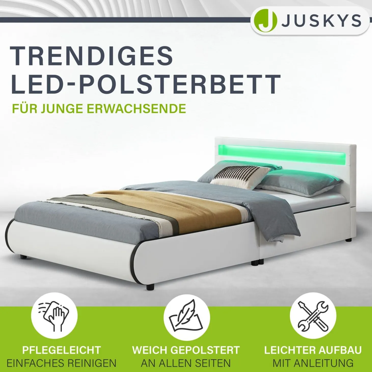 Polsterbett Sevilla Bettgestell mit LED-Beleuchtung und Lattenrost