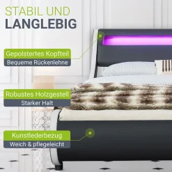 Polsterbett Valencia Bettgestell mit LED-Beleuchtung und Lattenrost