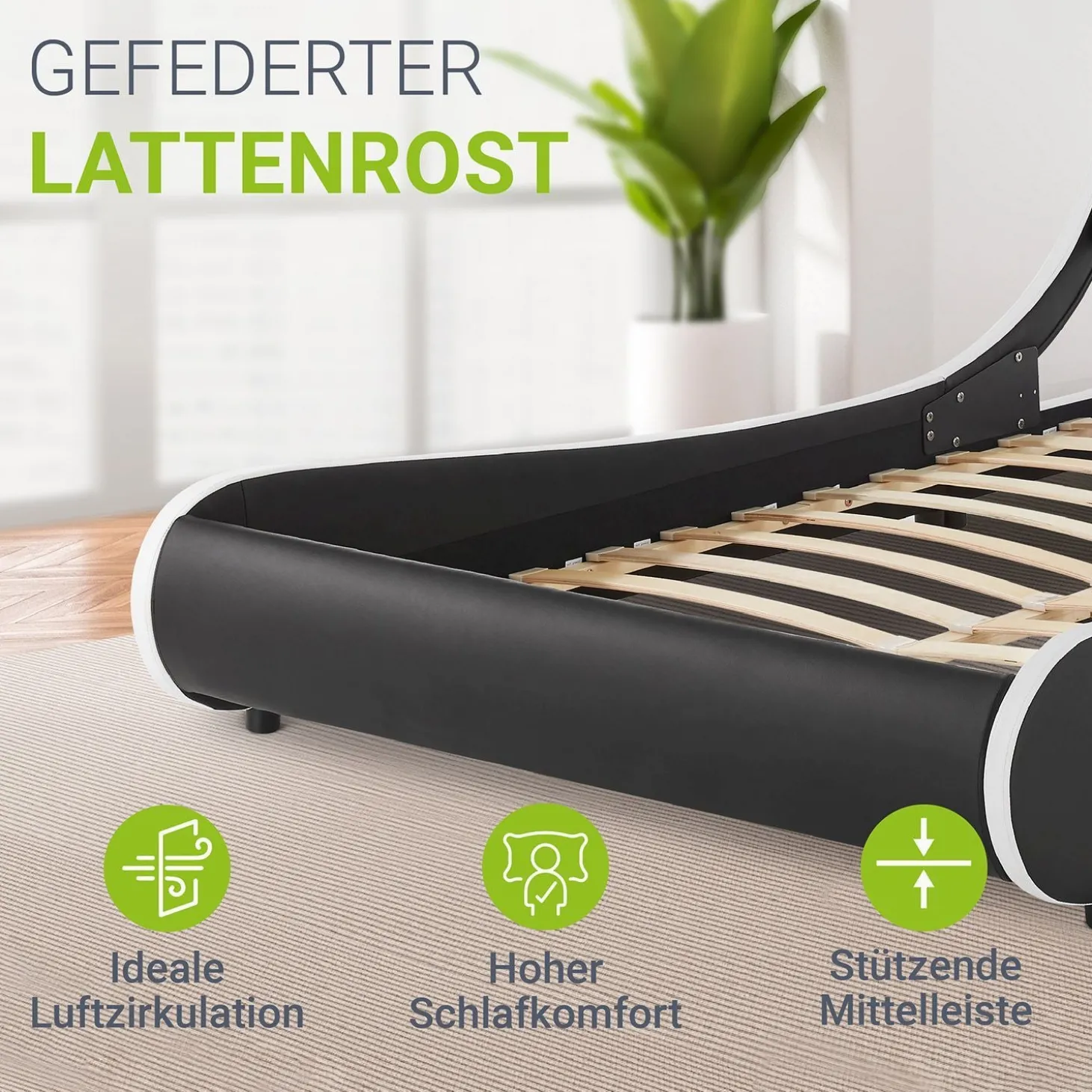 Polsterbett Valencia Bettgestell mit LED-Beleuchtung und Lattenrost