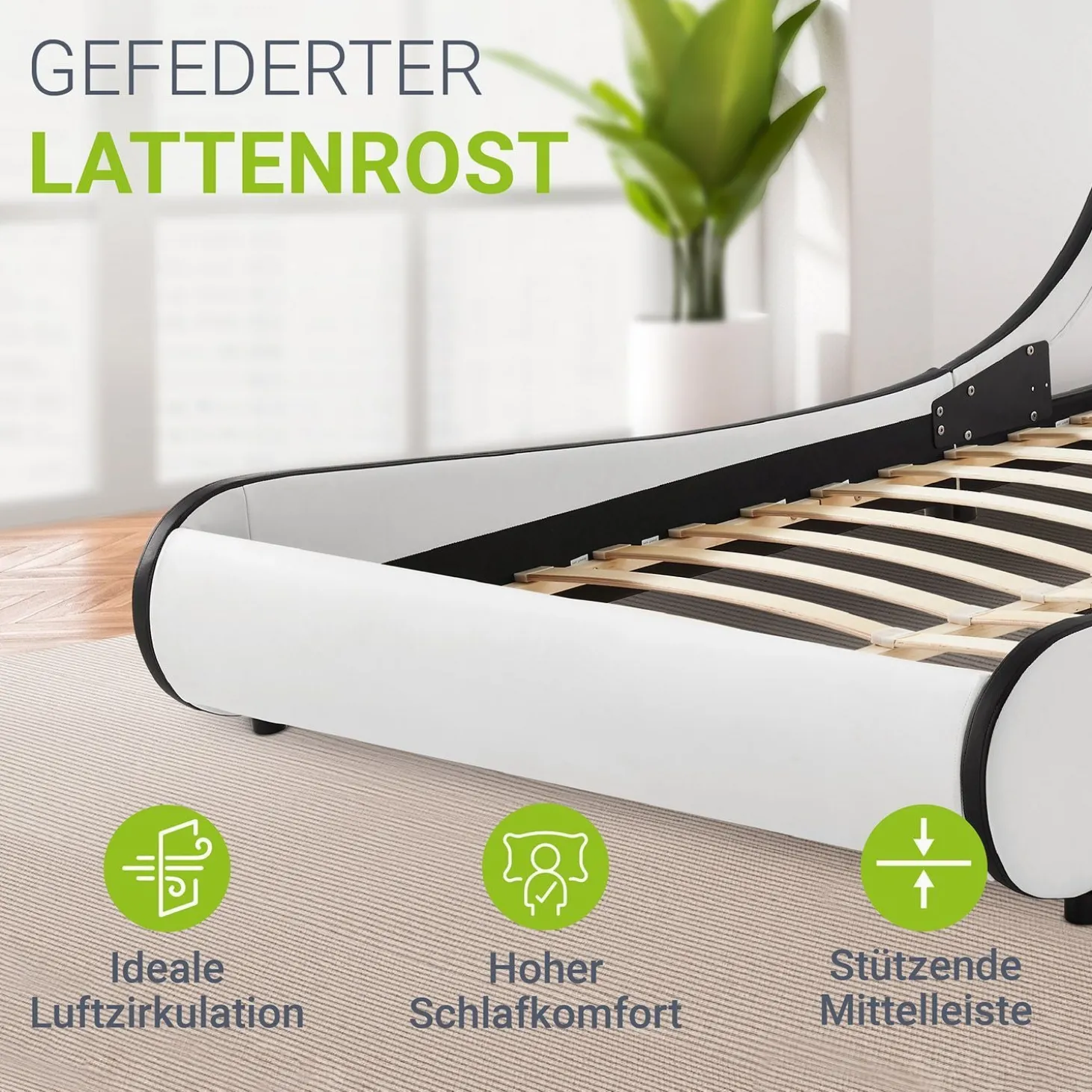 Polsterbett Valencia Bettgestell mit LED-Beleuchtung und Lattenrost