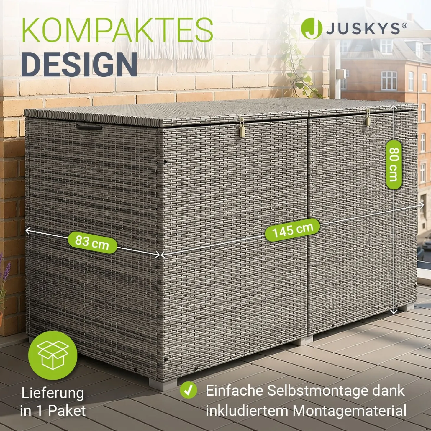 Polyrattan Auflagenbox Ikaria Gartenbox 950 Liter mit Deckel und herausnehmbarer Innenplane
