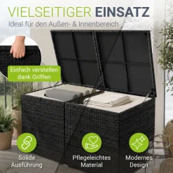 Polyrattan Auflagenbox Ikaria Gartenbox 950 Liter mit Deckel und herausnehmbarer Innenplane