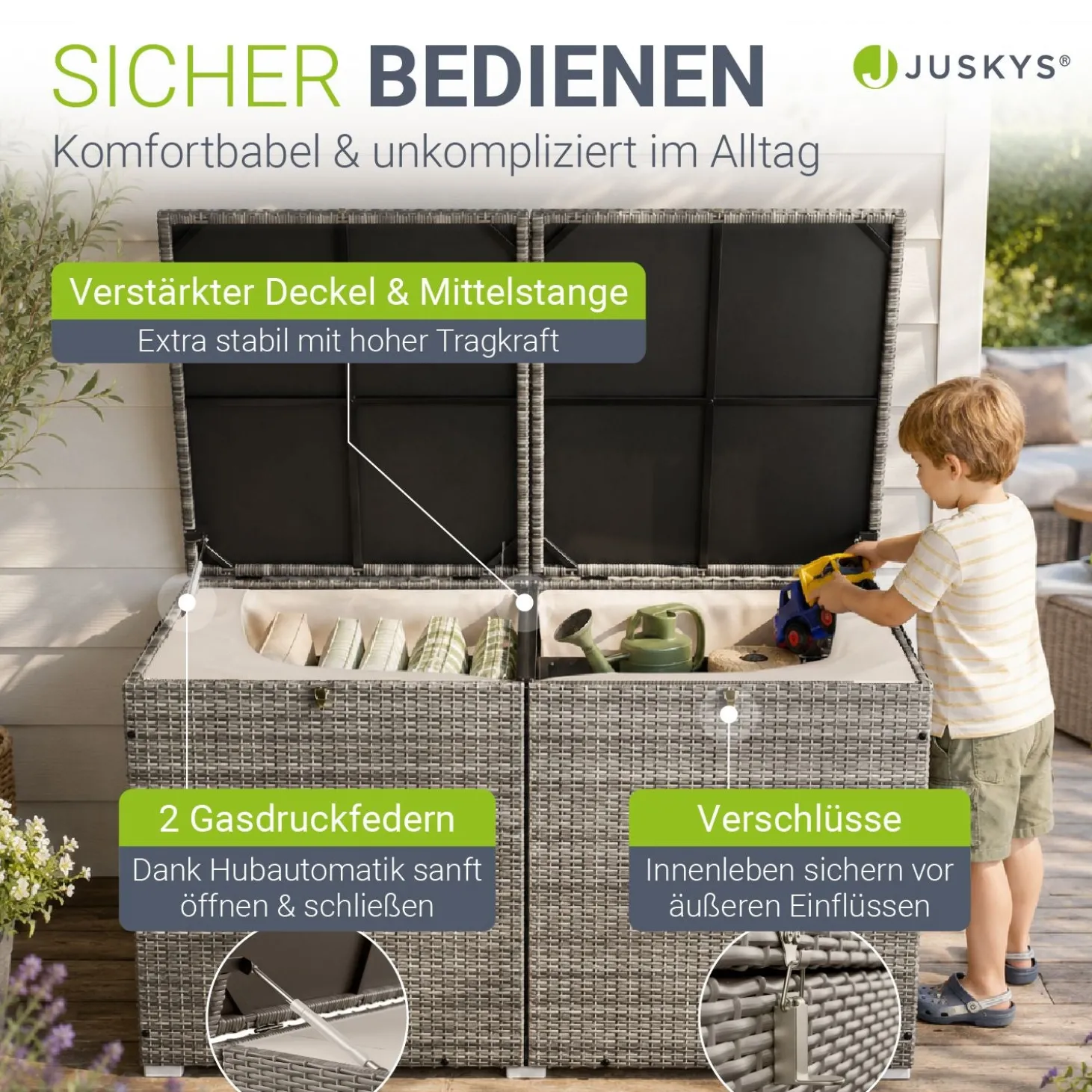 Polyrattan Auflagenbox Ikaria Gartenbox 950 Liter mit Deckel und herausnehmbarer Innenplane