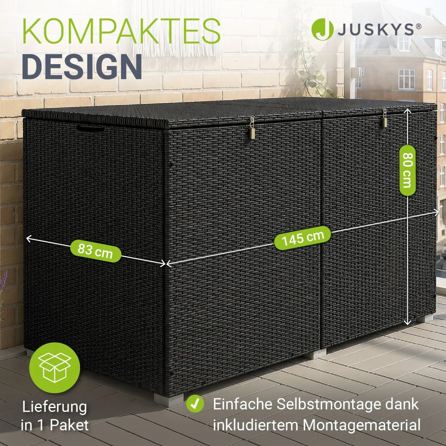 Polyrattan Auflagenbox Ikaria Gartenbox 950 Liter mit Deckel und herausnehmbarer Innenplane