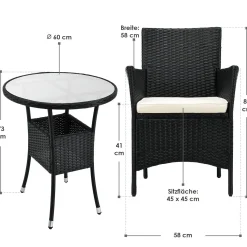Polyrattan Balkon Set Bayamo Sitzgarnitur für 2 Personen und kleine Balkone