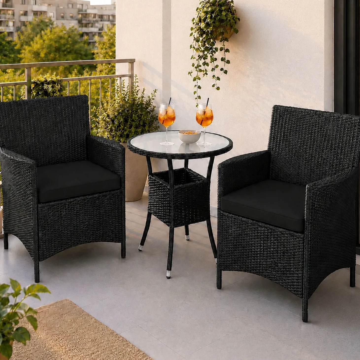 Polyrattan Balkon Set Bayamo Sitzgarnitur für 2 Personen und kleine Balkone