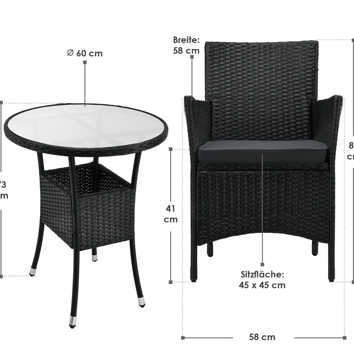 Polyrattan Balkon Set Bayamo Sitzgarnitur für 2 Personen und kleine Balkone