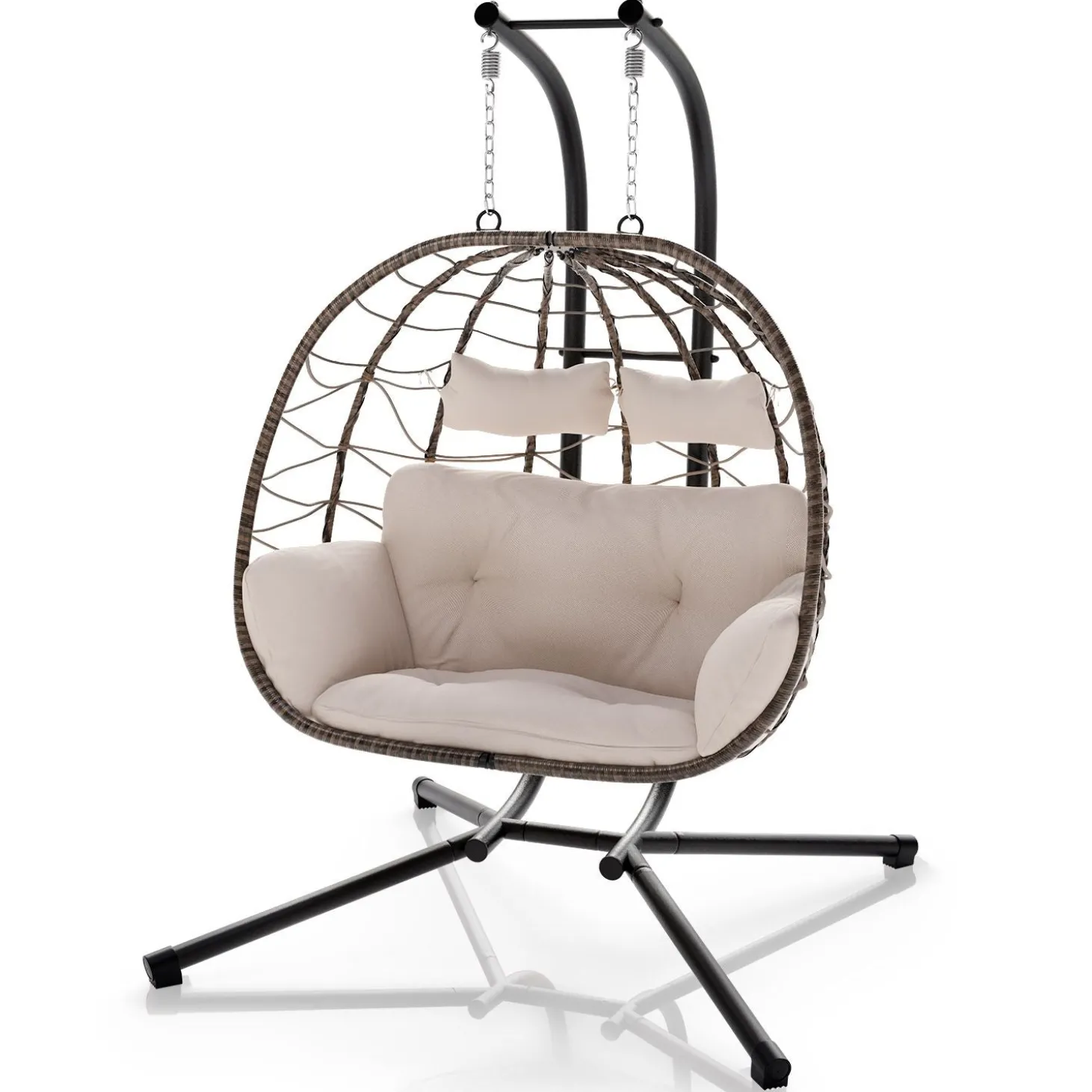 Polyrattan Doppelhängesessel Aria Mit Gestell & Kissen - Schaukel für 2 Personen