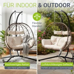 Polyrattan Doppelhängesessel Aria Mit Gestell & Kissen - Schaukel für 2 Personen