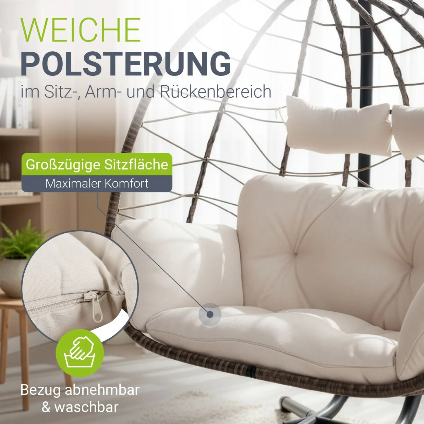 Polyrattan Doppelhängesessel Aria Mit Gestell & Kissen - Schaukel für 2 Personen