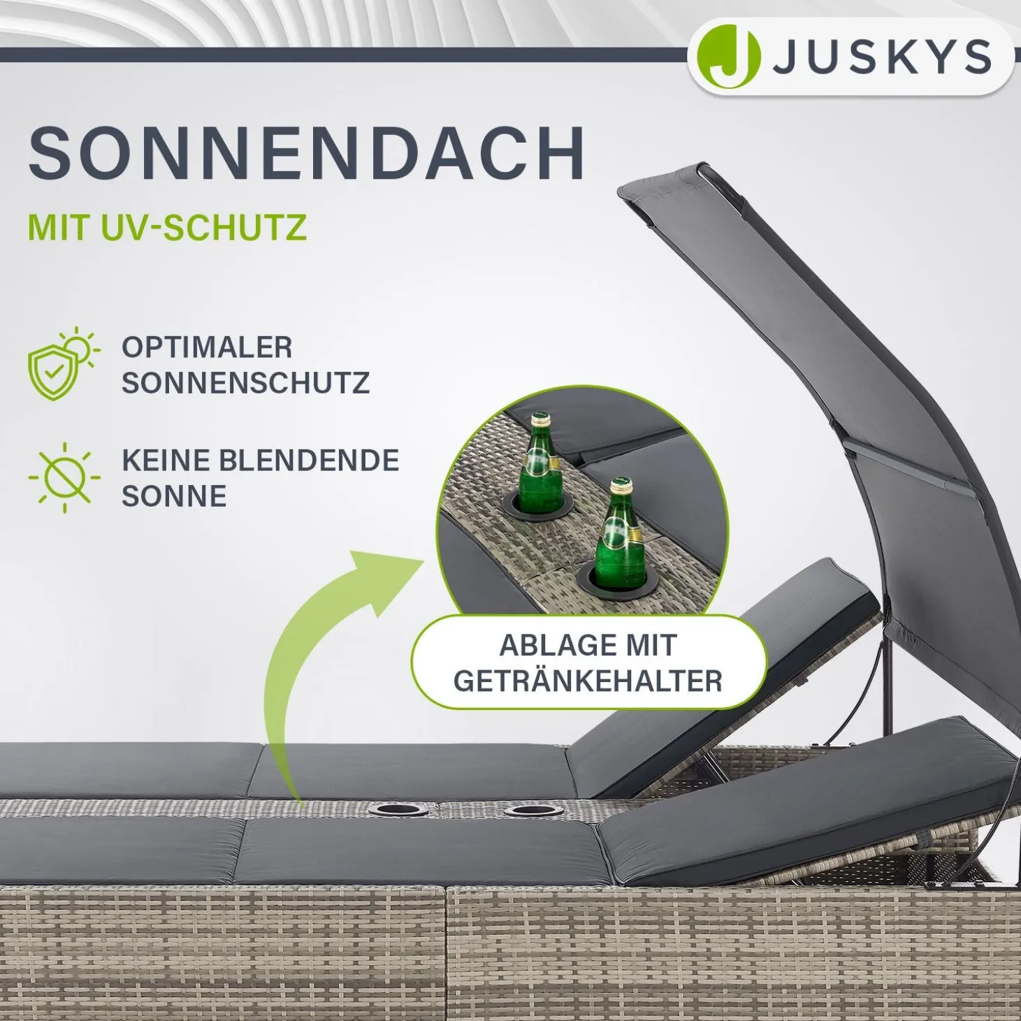 Polyrattan Doppelliege Syros Outdoor Liege für 2 Personen - mit Sonnendach & Auflagen