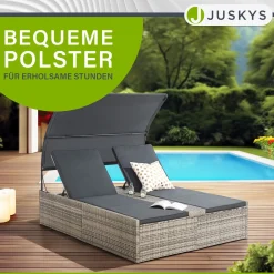 Polyrattan Doppelliege Syros Outdoor Liege für 2 Personen - mit Sonnendach & Auflagen
