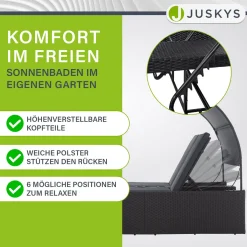 Polyrattan Doppelliege Syros Outdoor Liege für 2 Personen - mit Sonnendach & Auflagen