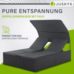 Polyrattan Doppelliege Syros Outdoor Liege für 2 Personen - mit Sonnendach & Auflagen