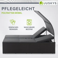 Polyrattan Doppelliege Syros Outdoor Liege für 2 Personen - mit Sonnendach & Auflagen