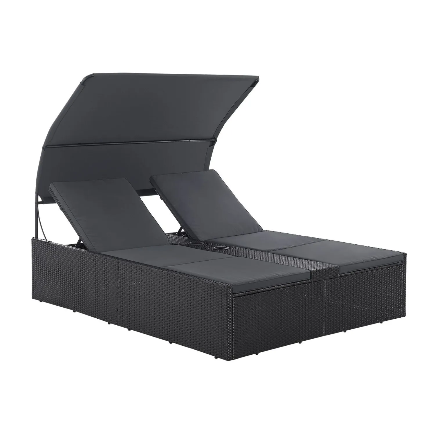Polyrattan Doppelliege Syros Outdoor Liege für 2 Personen - mit Sonnendach & Auflagen