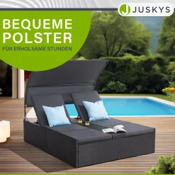Polyrattan Doppelliege Syros Outdoor Liege für 2 Personen - mit Sonnendach & Auflagen