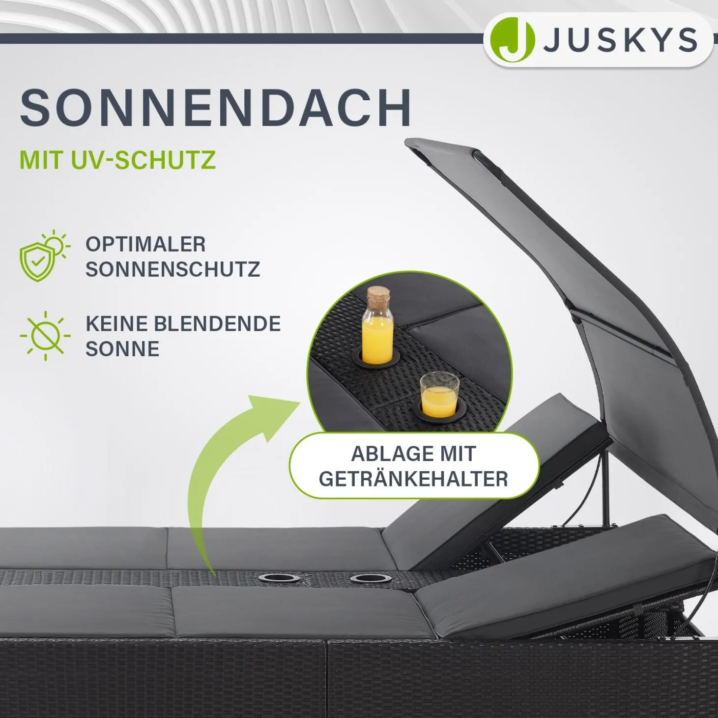Polyrattan Doppelliege Syros Outdoor Liege für 2 Personen - mit Sonnendach & Auflagen