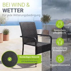 Polyrattan Gartenstühle Yoro Stapelbare Stühle 2er Set mit Stahlrahmen