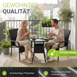 Polyrattan Gartenstühle Yoro Stapelbare Stühle 2er Set mit Stahlrahmen