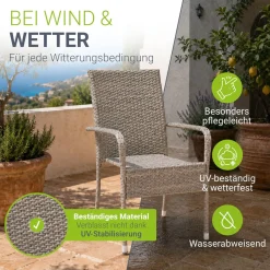 Polyrattan Gartenstühle Yoro Stapelbare Stühle 2er Set mit Stahlrahmen
