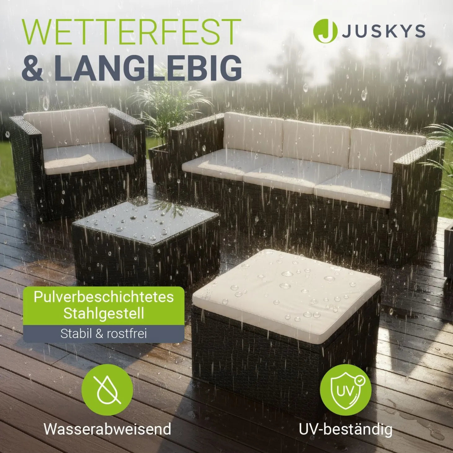 Polyrattan Lounge Punta Cana Outdoor Sitzgarnitur für bis zu 4 Personen; langlebiges Material