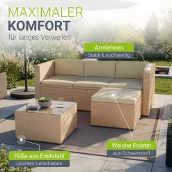 Polyrattan Lounge Punta Cana Outdoor Sitzgarnitur für bis zu 4 Personen; langlebiges Material