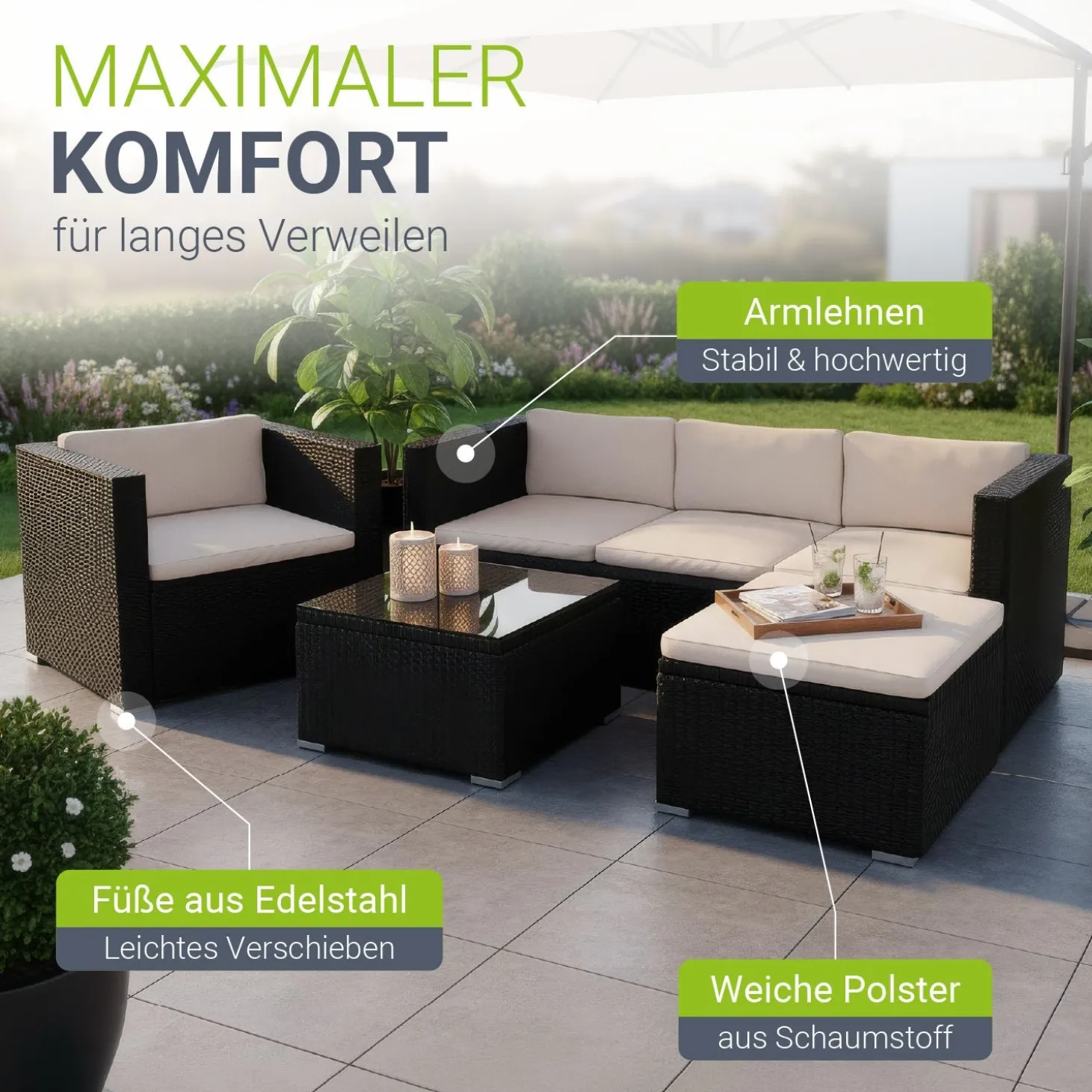 Polyrattan Lounge Punta Cana Outdoor Sitzgarnitur für bis zu 4 Personen; langlebiges Material