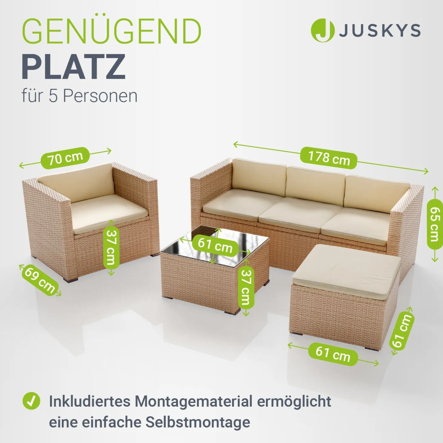Polyrattan Lounge Punta Cana Outdoor Sitzgarnitur für bis zu 4 Personen; langlebiges Material