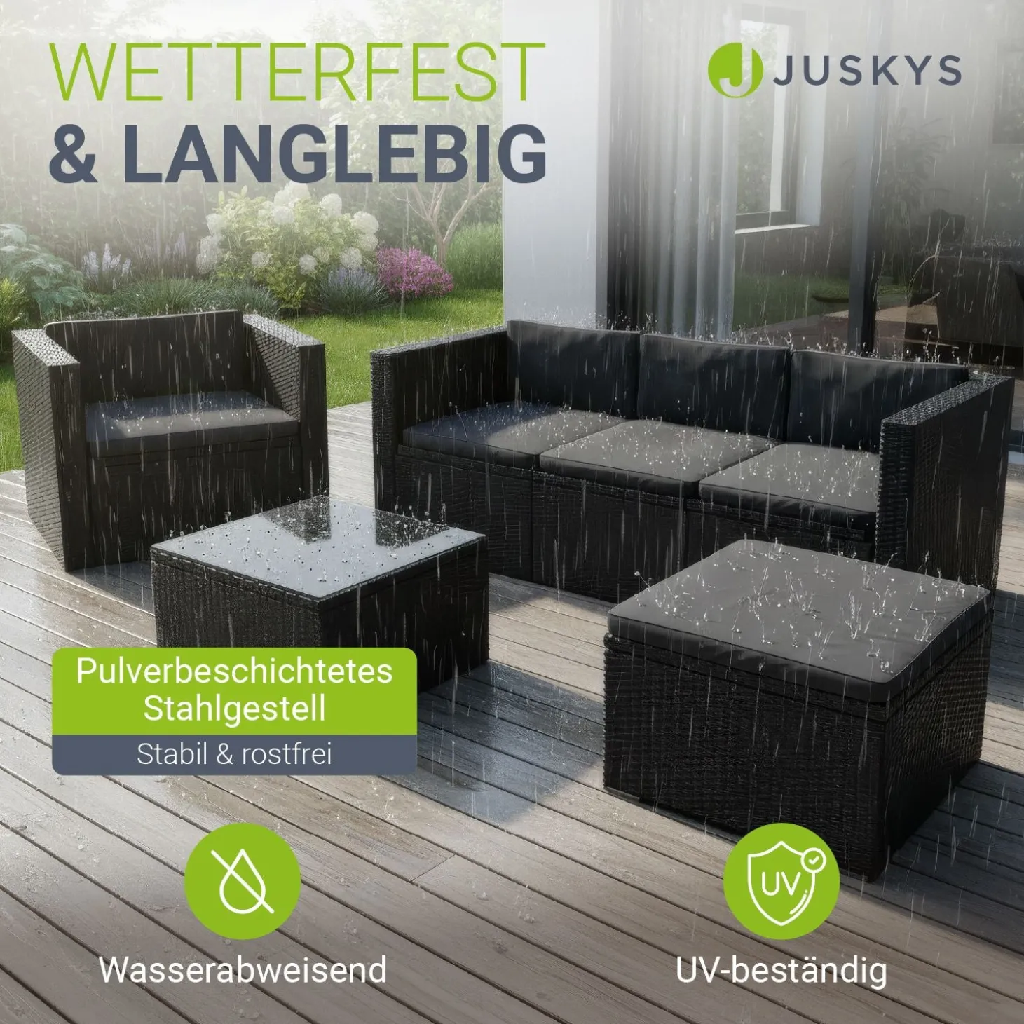 Polyrattan Lounge Punta Cana Outdoor Sitzgarnitur für bis zu 4 Personen; langlebiges Material