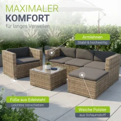 Polyrattan Lounge Punta Cana Outdoor Sitzgarnitur für bis zu 4 Personen; langlebiges Material