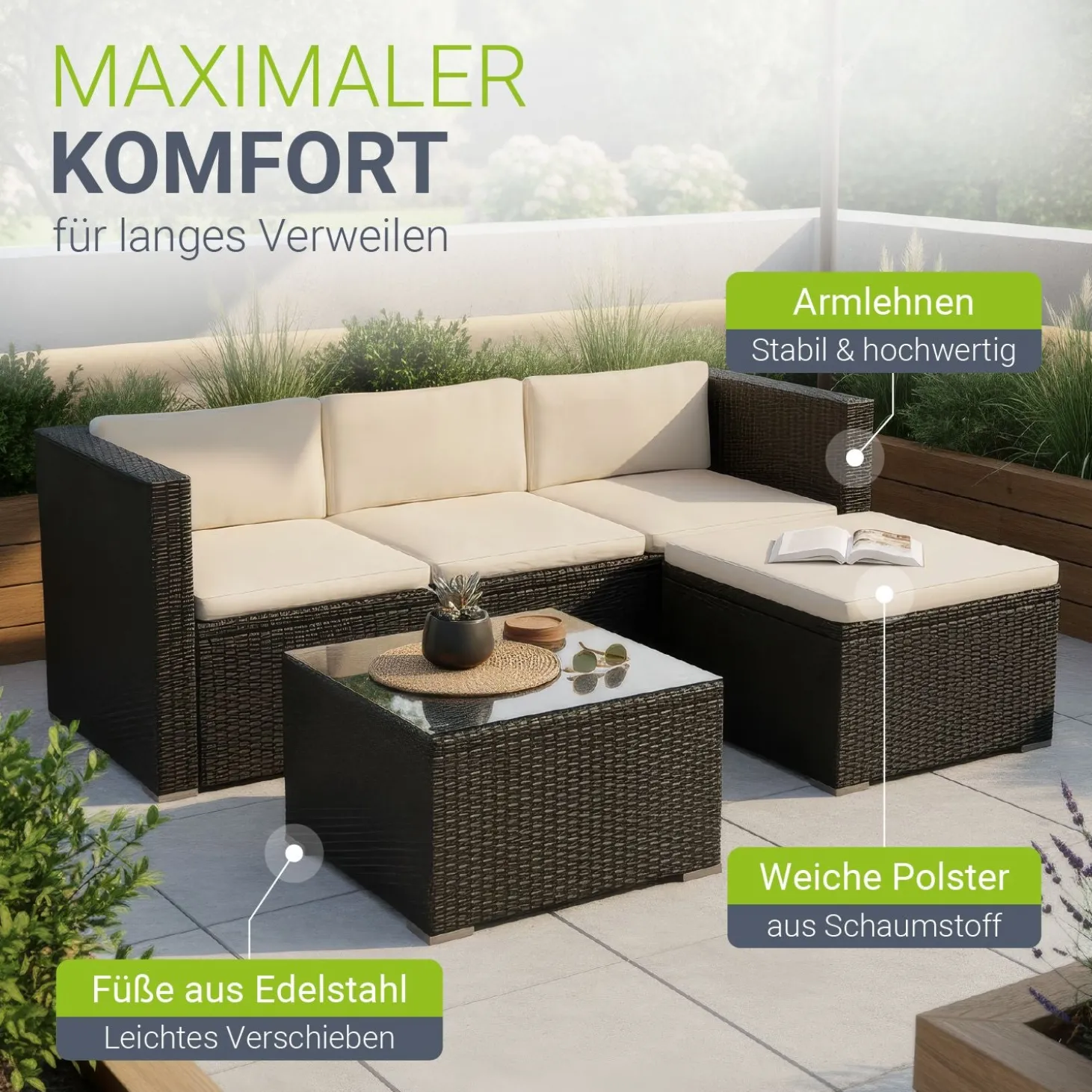 Polyrattan Lounge Punta Cana Outdoor Sitzgarnitur für bis zu 4 Personen; langlebiges Material
