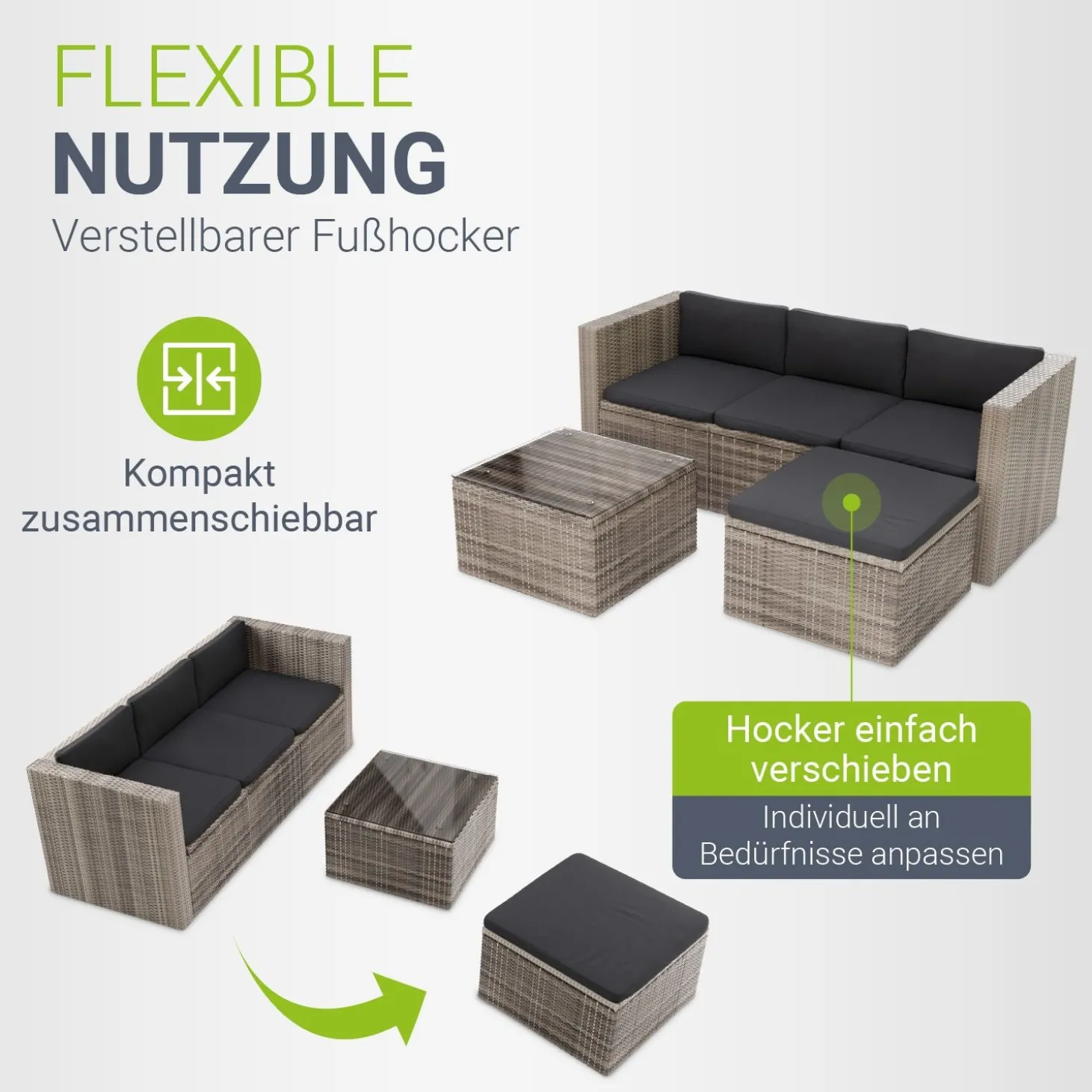 Polyrattan Lounge Punta Cana Outdoor Sitzgarnitur für bis zu 4 Personen; langlebiges Material