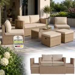 Polyrattan Lounge Salou Modulares Möbel-Set für 6 Personen inkl. Polster