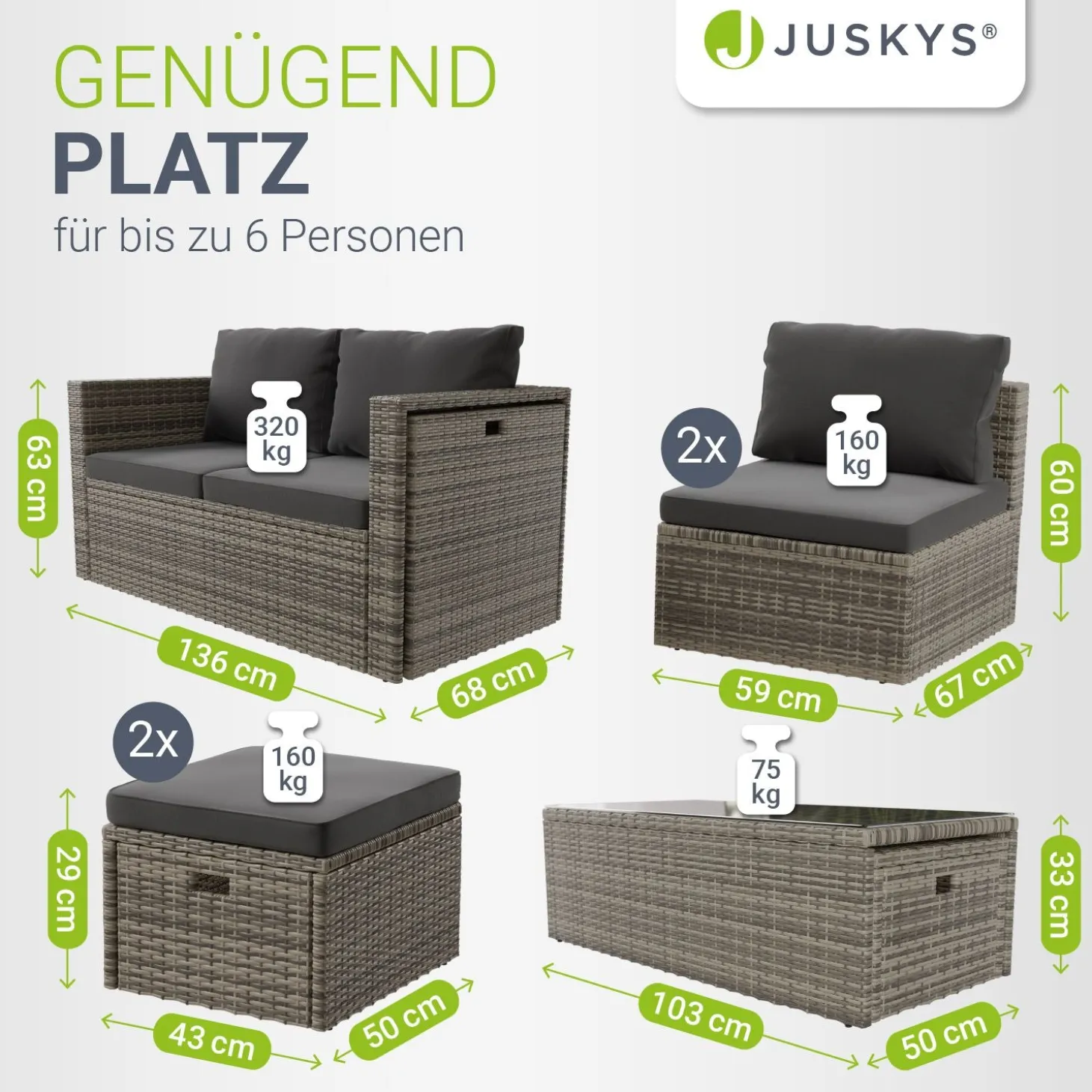 Polyrattan Lounge Salou Modulares Möbel-Set für 6 Personen inkl. Polster