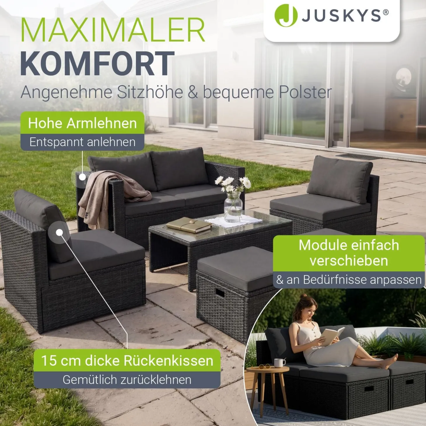 Polyrattan Lounge Salou Modulares Möbel-Set für 6 Personen inkl. Polster