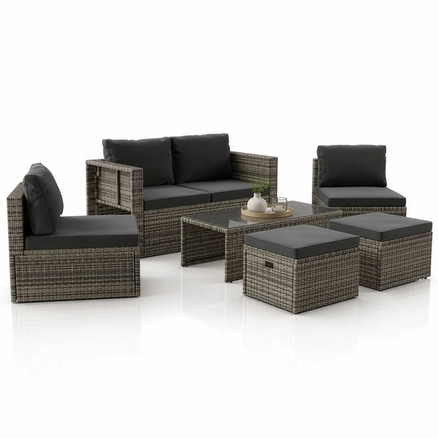 Polyrattan Lounge Salou Modulares Möbel-Set für 6 Personen inkl. Polster