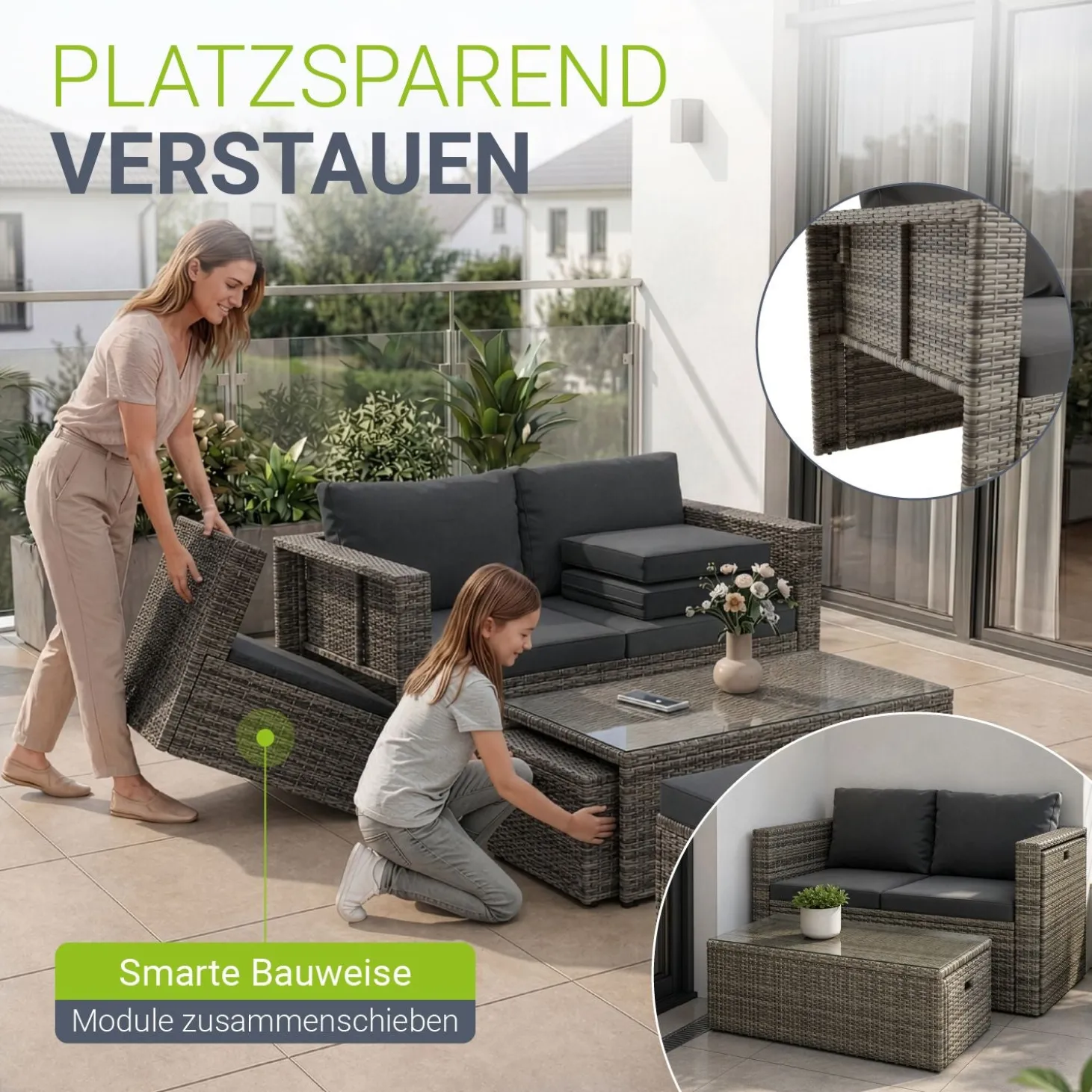 Polyrattan Lounge Salou Modulares Möbel-Set für 6 Personen inkl. Polster