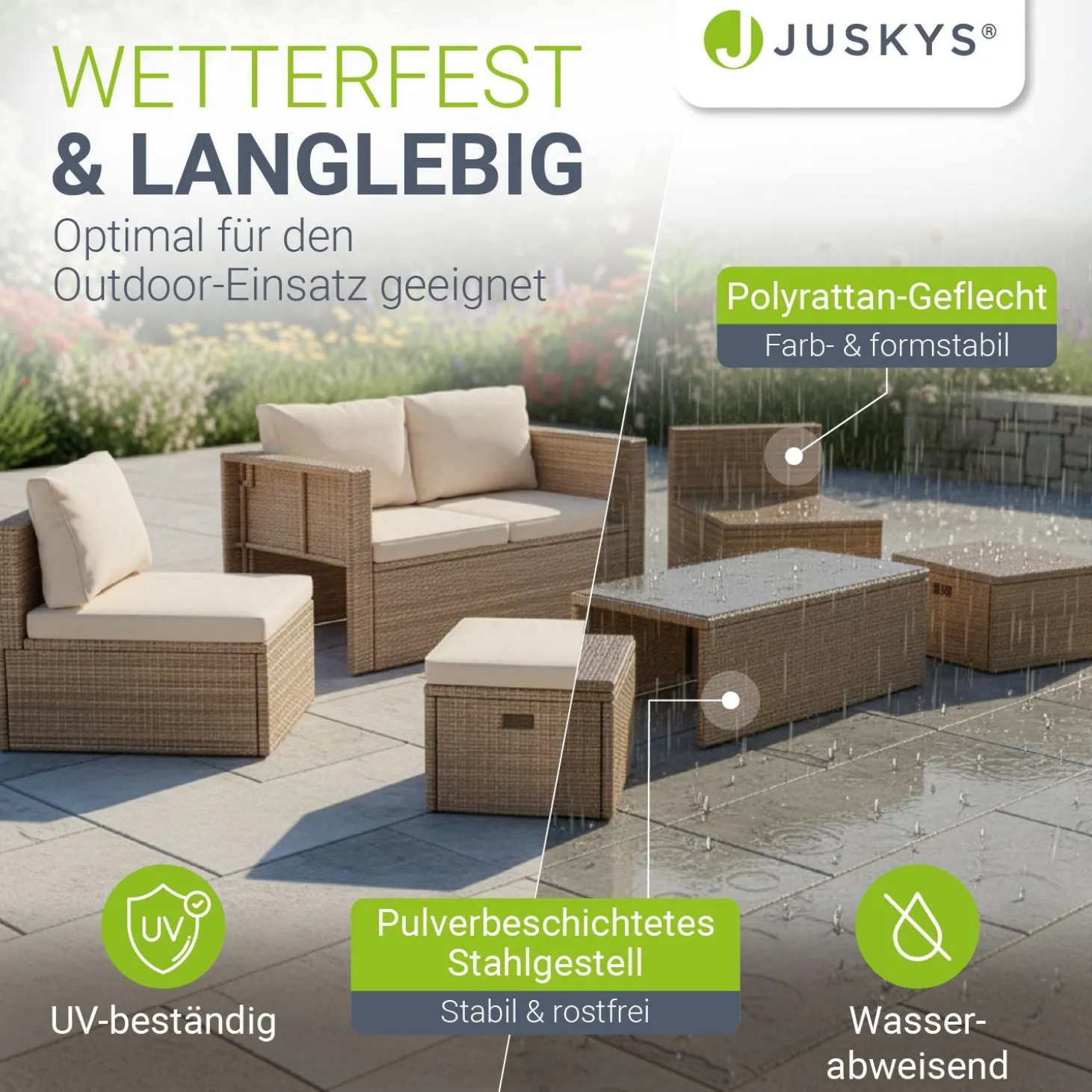 Polyrattan Lounge Salou Modulares Möbel-Set für 6 Personen inkl. Polster