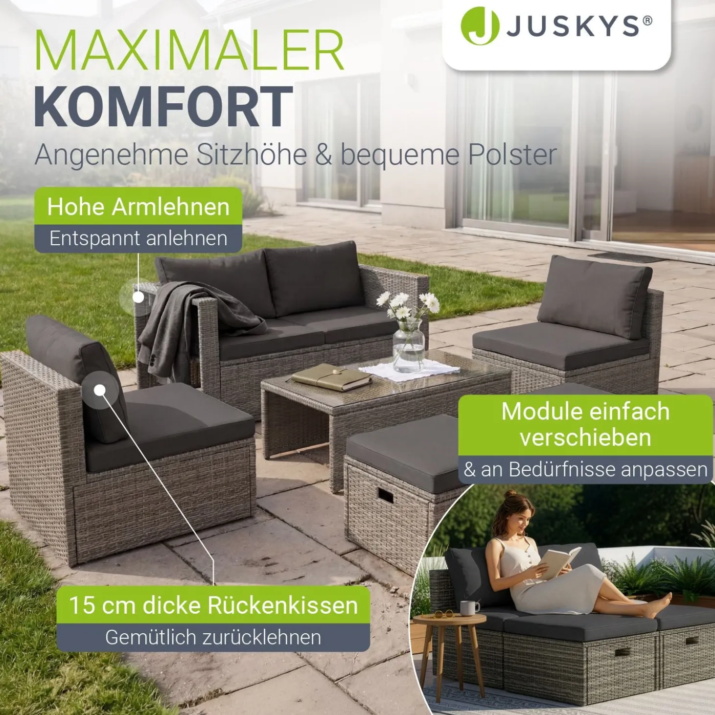 Polyrattan Lounge Salou Modulares Möbel-Set für 6 Personen inkl. Polster