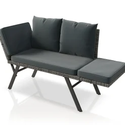 Polyrattan Multifunktionsbank Calvia Schwarz/Grau/Creme Wetterfestes Polyrattan Gartensofa mit Liegefunktion