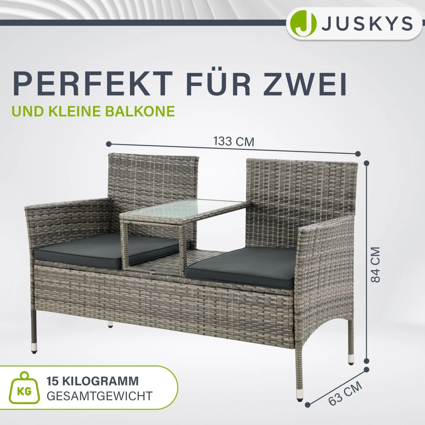 Polyrattan Sitzbank Monaco Gartenmöbel Sitzbank für 2 Personen inkl. Abstelltisch