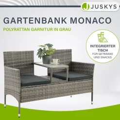 Polyrattan Sitzbank Monaco Gartenmöbel Sitzbank für 2 Personen inkl. Abstelltisch