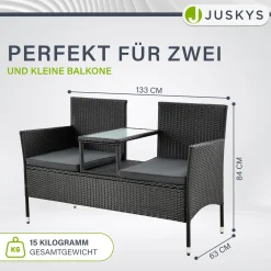 Polyrattan Sitzbank Monaco Gartenmöbel Sitzbank für 2 Personen inkl. Abstelltisch