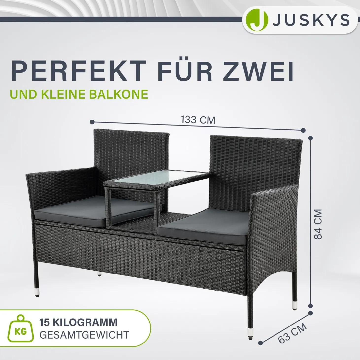 Polyrattan Sitzbank Monaco Gartenmöbel Sitzbank für 2 Personen inkl. Abstelltisch