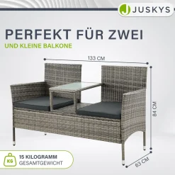 Polyrattan Sitzbank Monaco Gartenmöbel Sitzbank für 2 Personen inkl. Abstelltisch