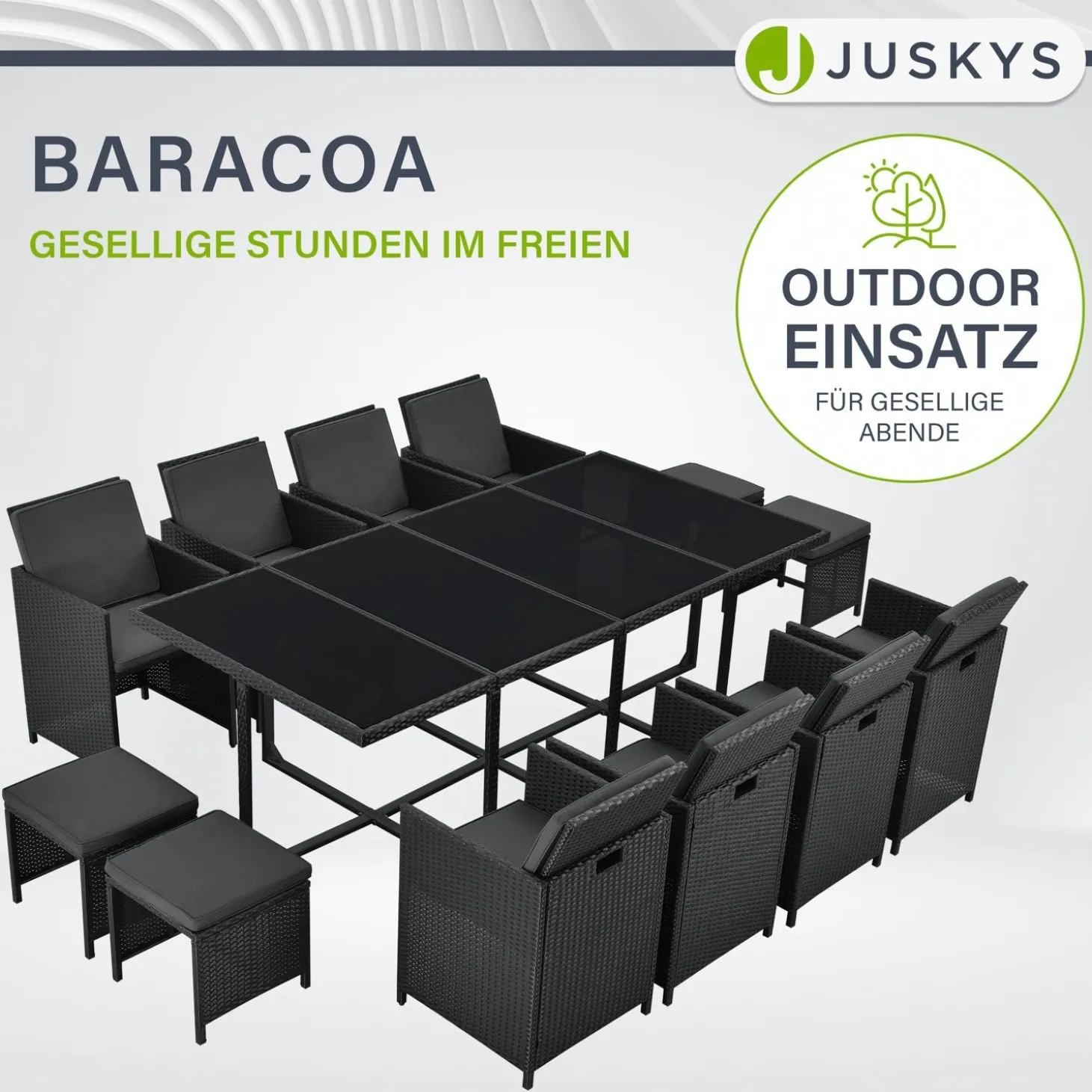 Polyrattan Sitzgruppe Baracoa Gartenmöbel Set für bis zu 8 Personen inkl. Kissen