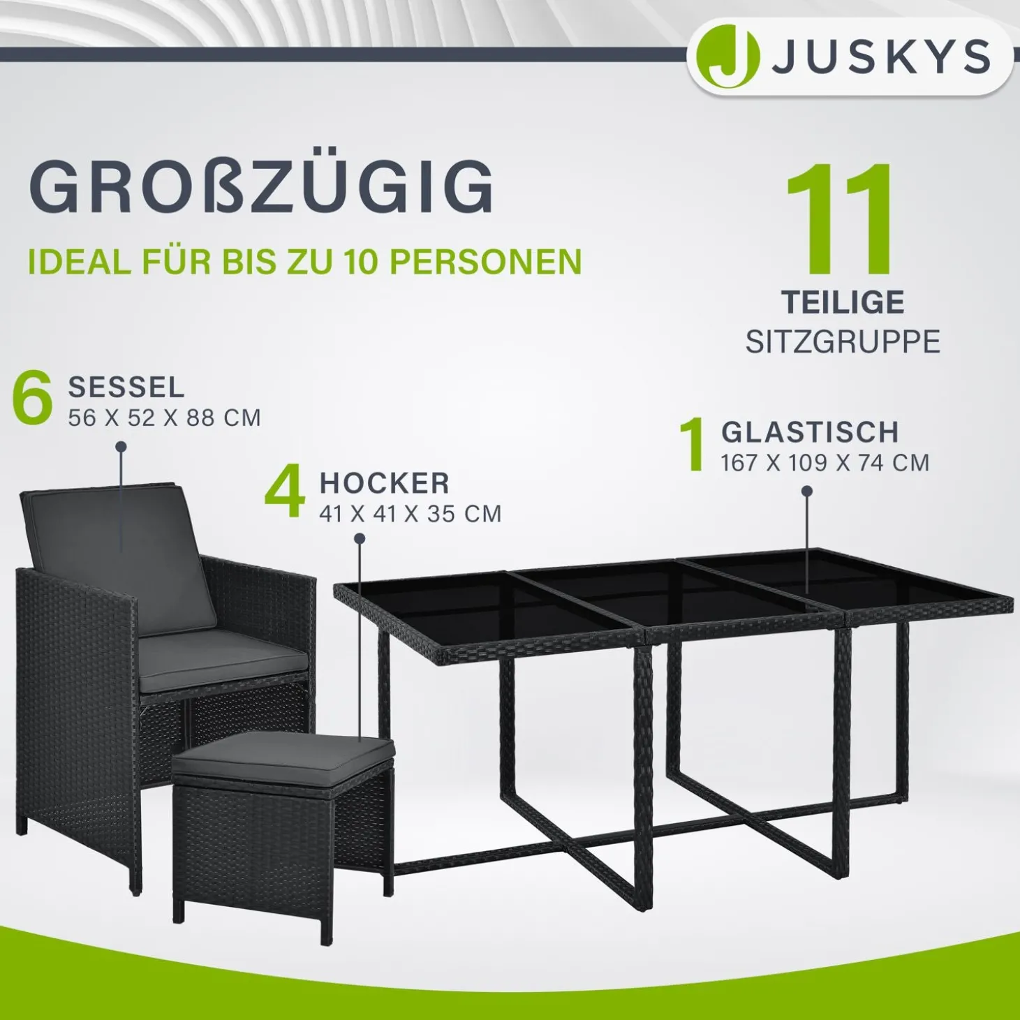 Polyrattan Sitzgruppe Baracoa Gartenmöbel Set für bis zu 8 Personen inkl. Kissen
