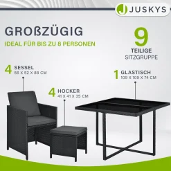 Polyrattan Sitzgruppe Baracoa Gartenmöbel Set für bis zu 8 Personen inkl. Kissen