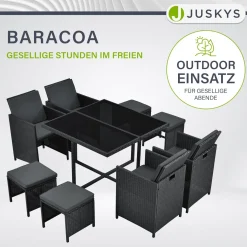 Polyrattan Sitzgruppe Baracoa Gartenmöbel Set für bis zu 8 Personen inkl. Kissen